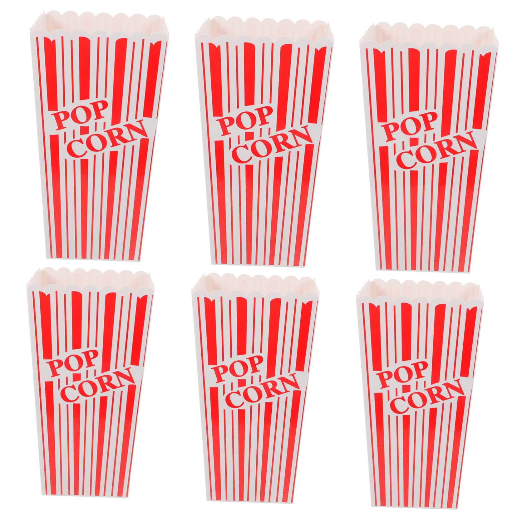 GLEAVI 6pcs Striped Paper Popcorn Boxes Snack Containers Capacity for Candy Popcorn Treats for Parties Movie Celebrations