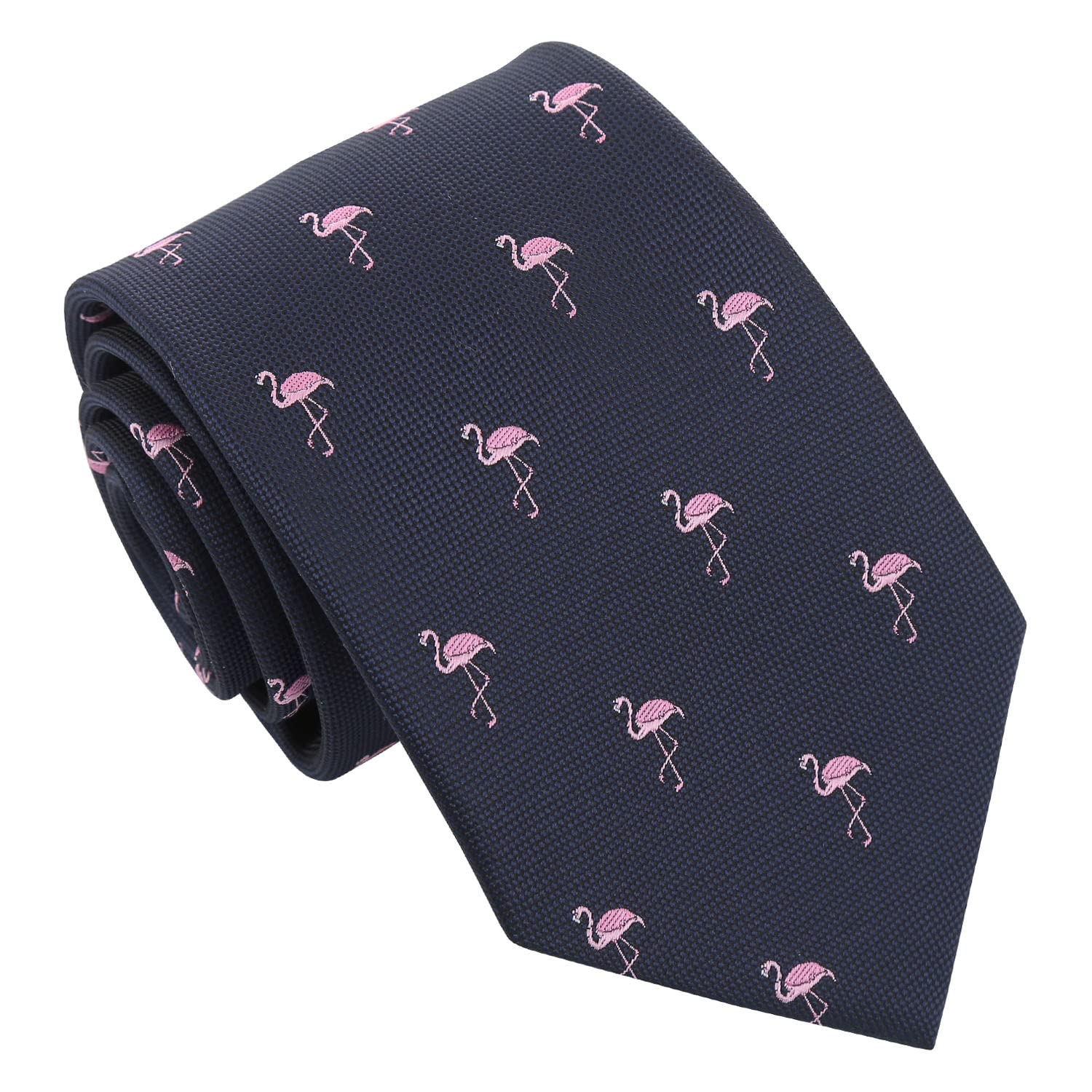 DQT Men's Embroidered Bird Novelty Classic Tie - Navy Blue Flamingo