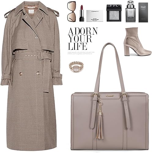 Miniatura 6 de LOVEVOOK Bolsa de lona ligera para laptop de 15.6 pulgadas para mujer, bolsa de computadora de gran capacidad con bolso de mano para negocios,