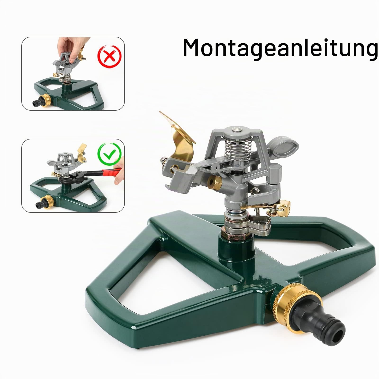 STYDDI Schwerlast Impulsregner mit Metall Standfuß, Zink Rasensprenger zur Großer Abdeckung Bewässerung, Automatische 360 Grad Rotierende Kreisregner, für Rasen, Hof und Grasbewässerung