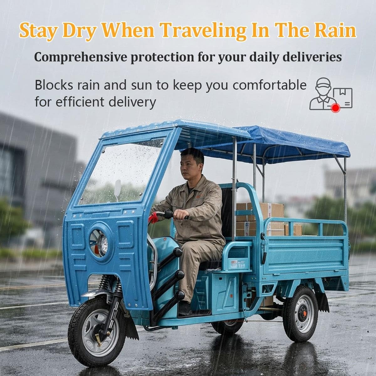 Electric Cargo Tricycle Canopy, Heavy Duty 3 Wheel Cover, Windshield