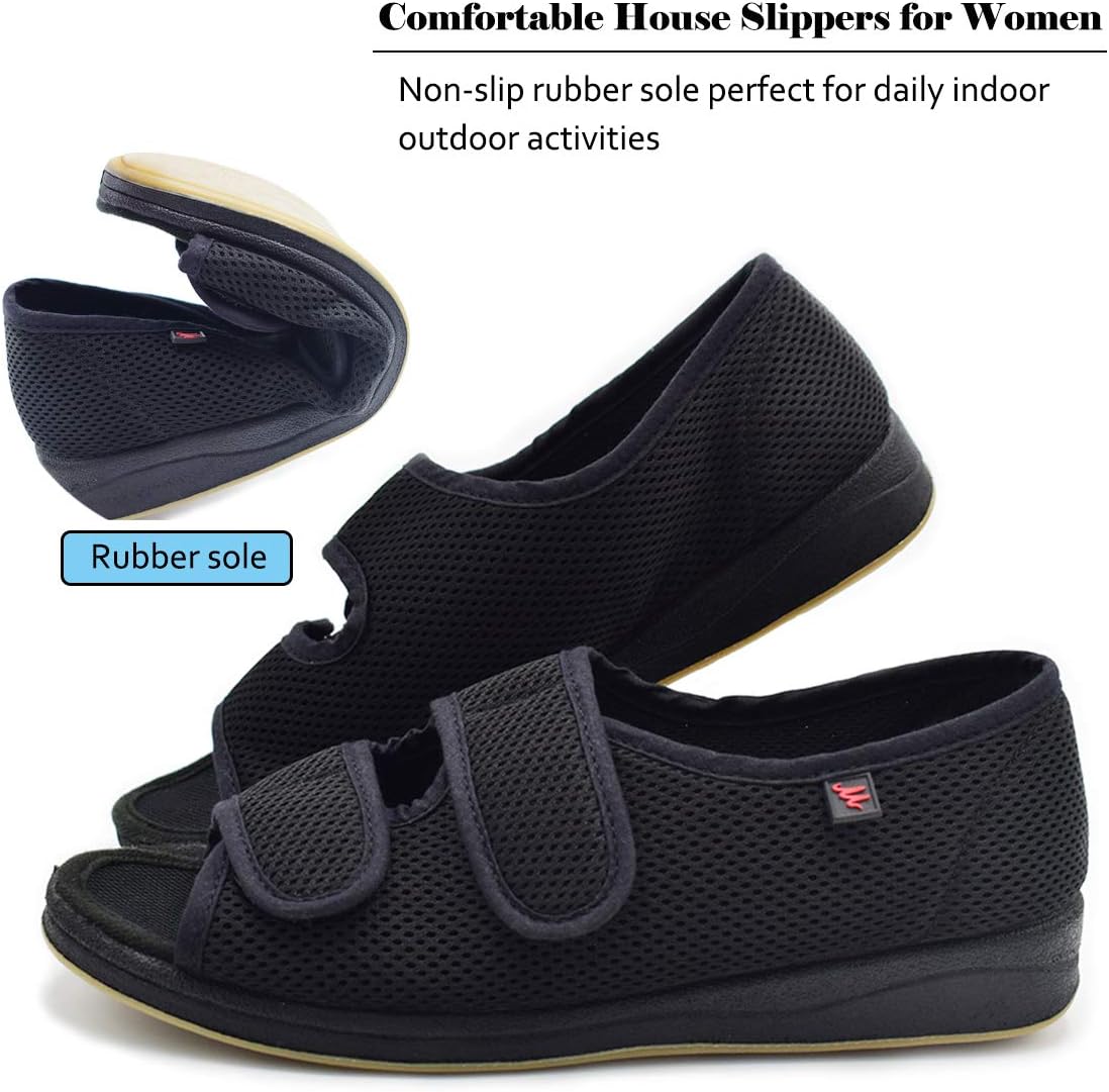 Mei MACLEOD Women's Comfortable Open Toe Arthritis Edema House Slippers for Diabetic Flat Feet Swollen Feet - Image 4