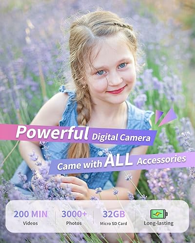 Miniatura 30 de Cámara digital, FHD 1080P apuntar y disparar para niños, con tarjeta de 32 GB, 2 baterías, sello de fecha antivibración con zoom 16X, compacto, Rosa