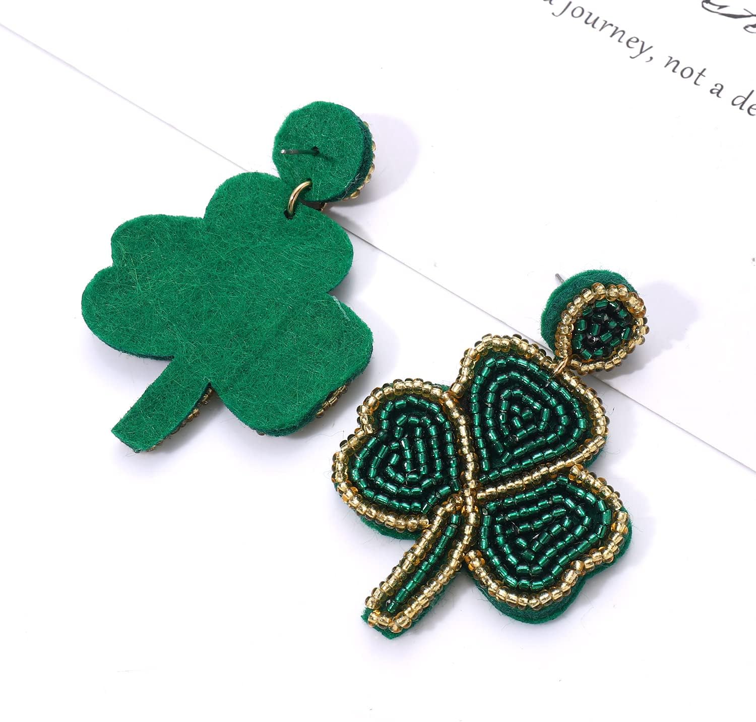 NLCAC 2 Pairs St Patricks Day Earrings Green Beaded Shamrock Earrings Handmade Good Luck Clover Dangle Earrings Funny Irish Holiday Party Jewelry Gifts - Image 7