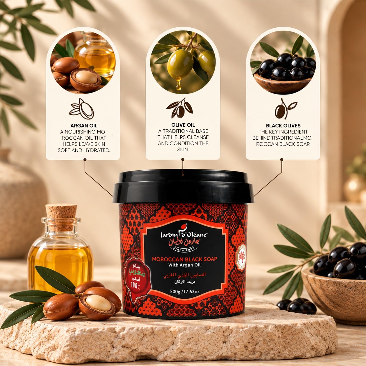 Amazon.com : Jardin Oleane Moroccan Black Soap with Argan Oil 500g
