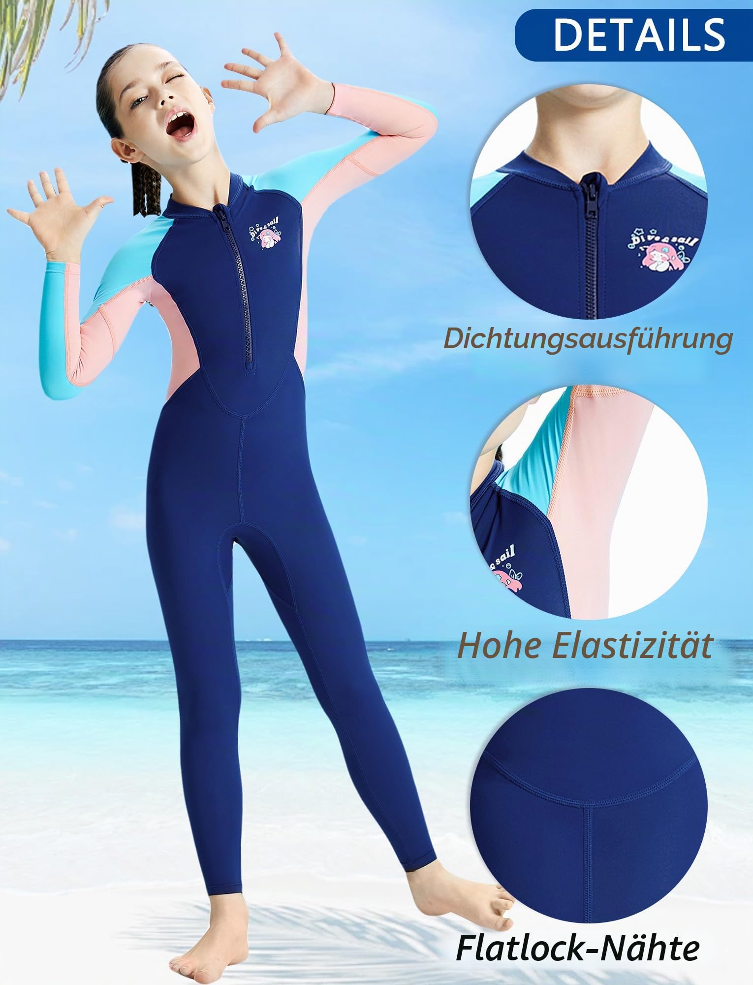 SEAUR Schwimmanzug Kinder Mädchen Einteiler Lang UPF 50+ UV Schutz Bademode Langarm Badeanzug Ganzkörper Badebekleidung - S-XXL=(EU 104-146)