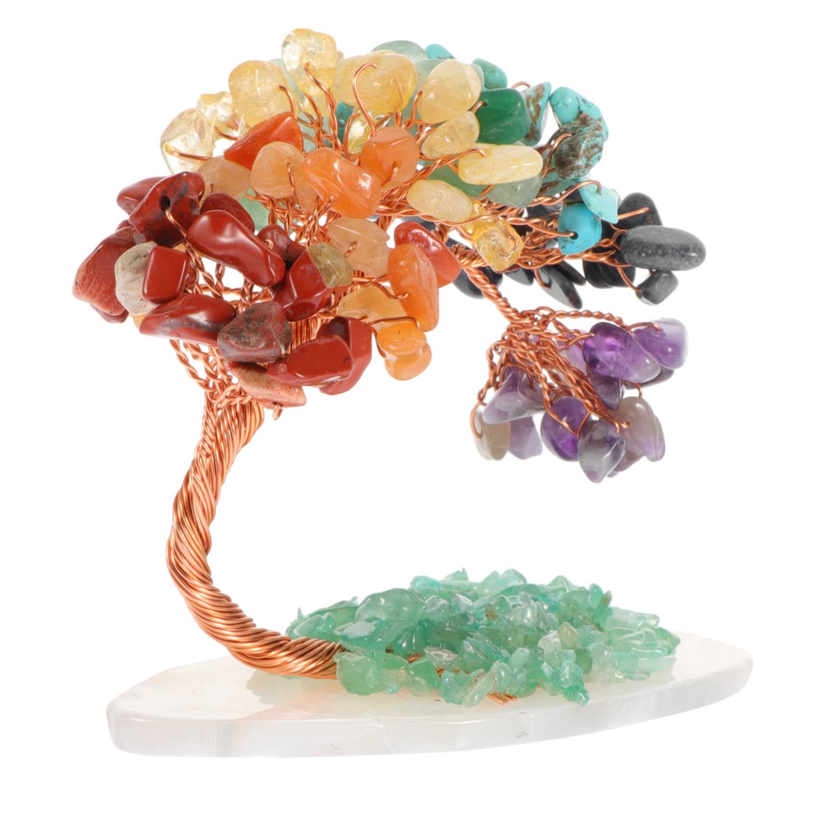 GOOHOCHY Seven-pulse Wheel Macrocarpa Table Decorations Crystal Money Tree Desktop Chakra Money Tree Wood Stove Tree of Home Adorn Crystal Stone European and Plant