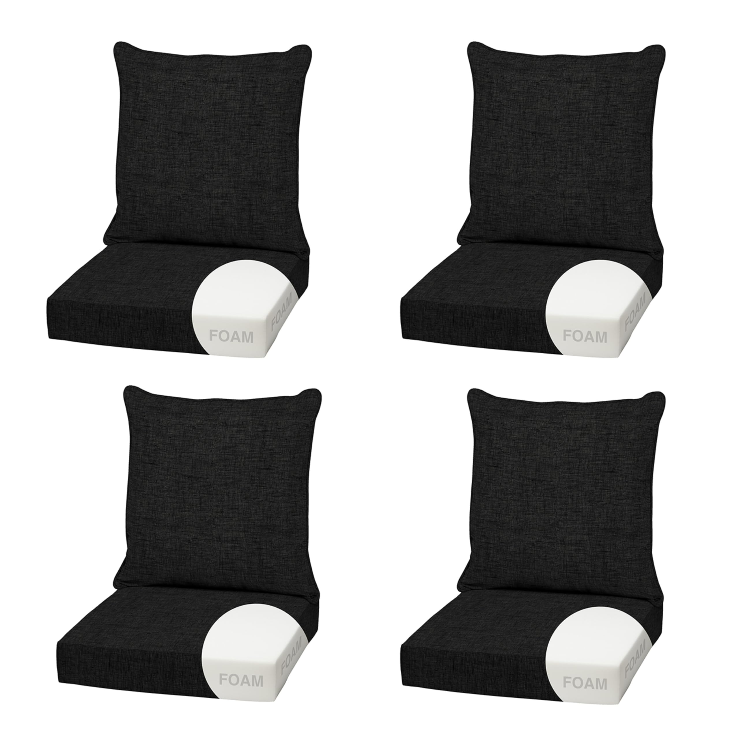 Arden Outdoor Deep Seat Cushion Set, Foam, 4-Pack, 22x24, Black