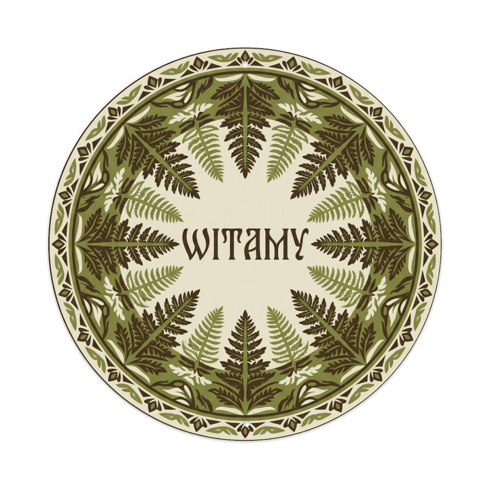 Fyrn Style Metal Tin Sign Vintage Polish Folk Art Witamy Welcome Fern Frond
