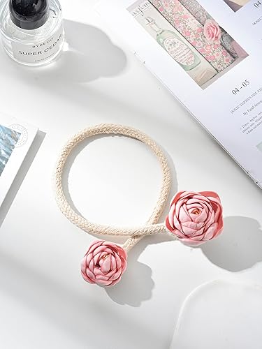 Miniatura 3 de SUQ I OME 2 piezas de flores artificiales hechas a mano con clips para cortinas de ventana para mujeres, niñas, dormitorio decorativo (rosa)