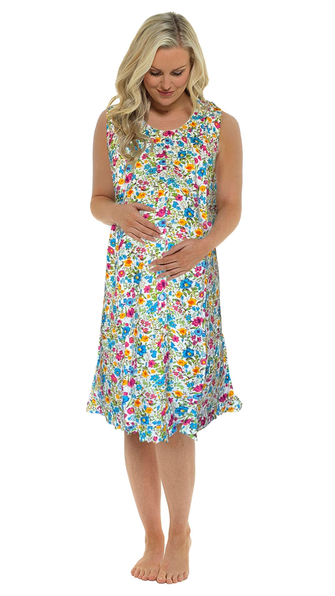i-Smalls Women's Maternity Floral Nightie Super Soft Button Front Nursing Nightdress Sleeveless Breastfeeding Nightshirt (16-18) Mixed
