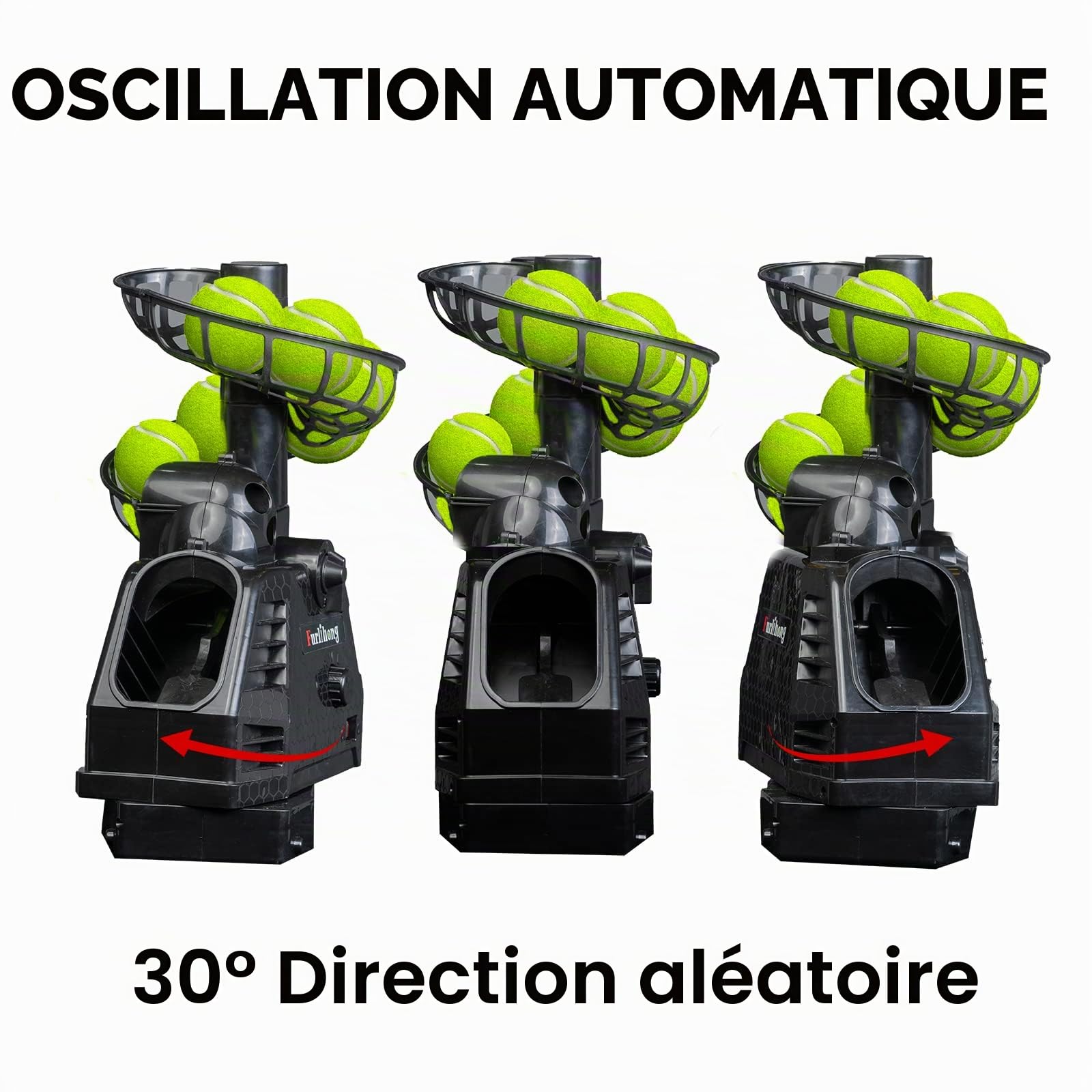Furlihong Machine à balles de tennis 680BH - Angle de lancer réglable - Vitesse et intervalle - Oscillation automatique - Piles ou adaptateur 6 V CA