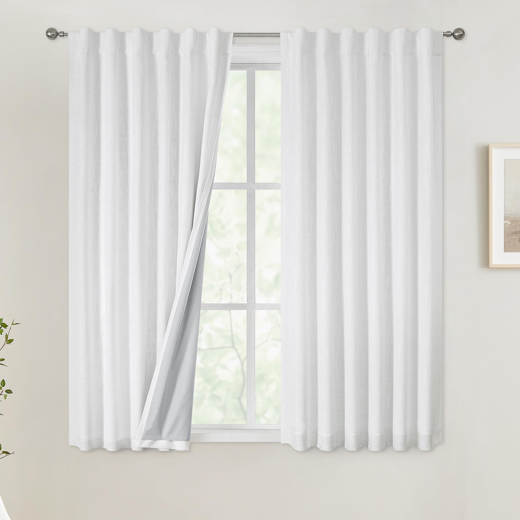 Vision Home White Full Blackout Curtains 63 inch for Bedroom Thermal Insulated Room Darkening Window Treatment Set Rod Pocket Back Tab Modern