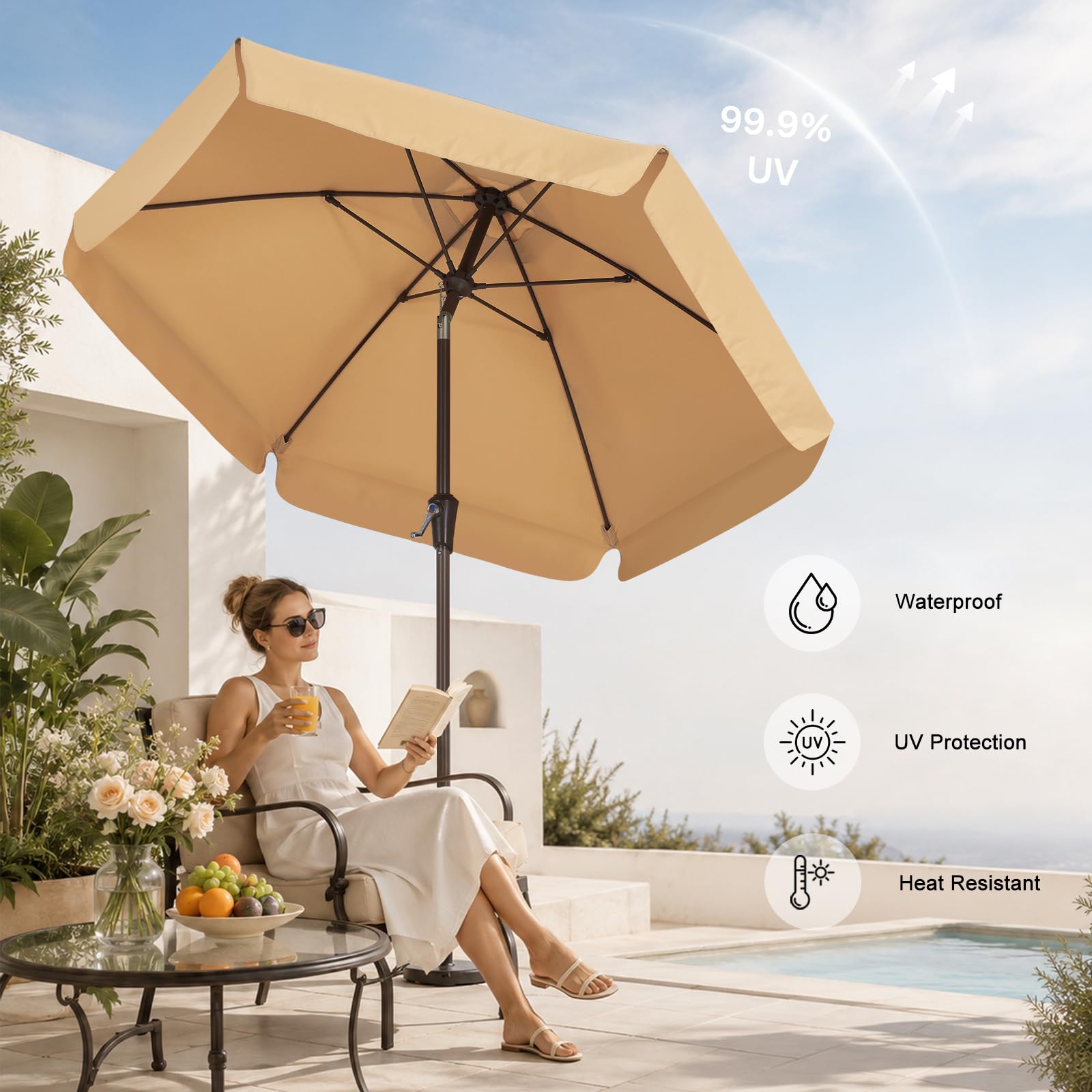ABCCANOPY Parasol de table inclinable avec bouton poussoir pour jardin, terrasse, cour et piscine, 8 baleines, 13 couleurs