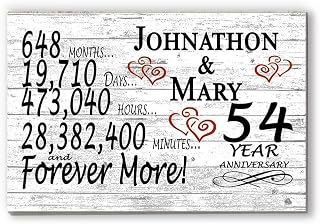 Personalized 54 Year Anniversary Sign Gift 54th Wedding Anniversary Present For Couple Days Minutes Years - Solid Wood - 16.5in x 10.5in x .75in