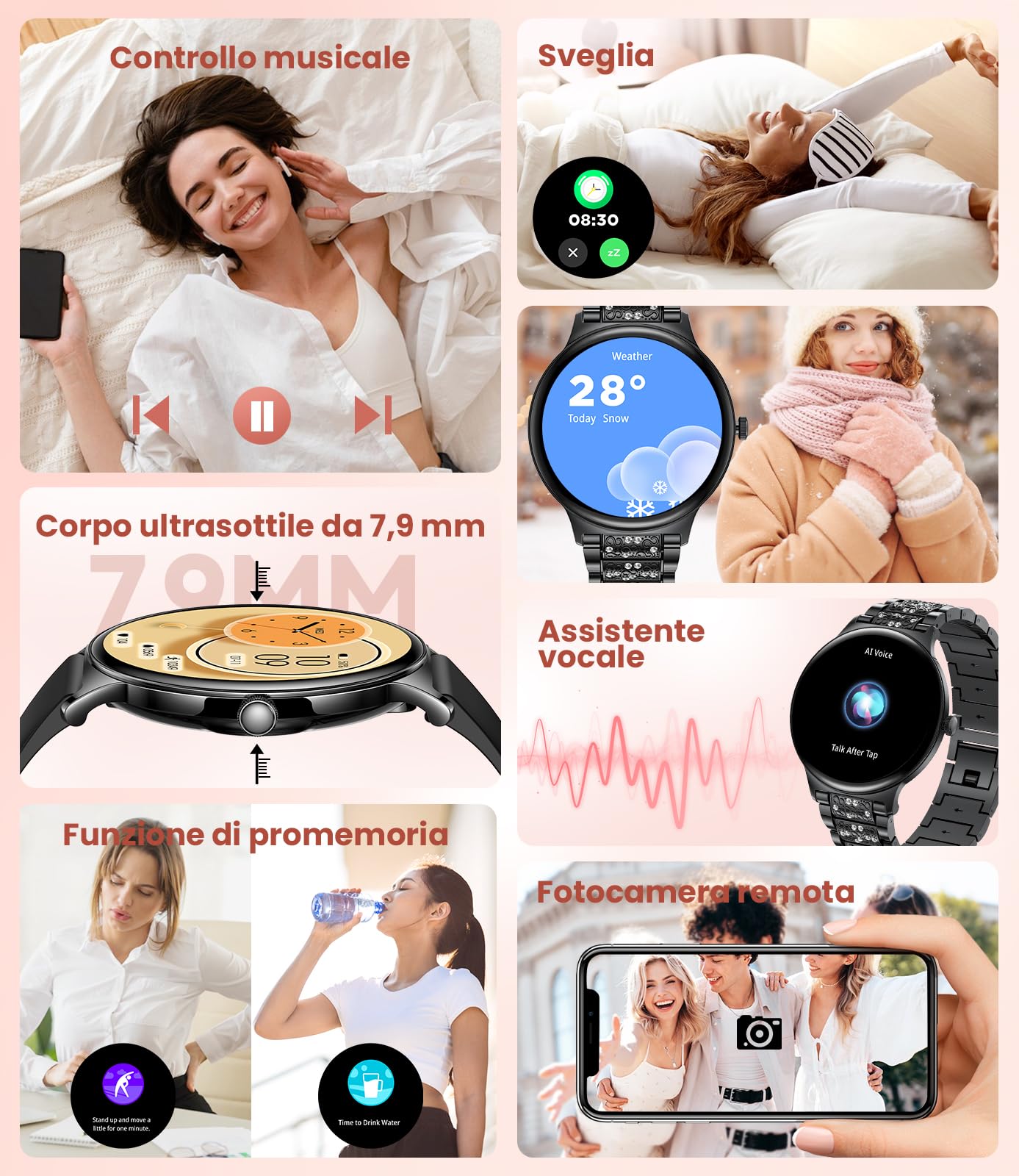 LIGE Smartwatch da donna 1.43" AMOLED rotondo touch screen con funzione telefono, fitness tracker donna 120 + modalità sport/IP68/SpO2/frequenza cardiaca/ciclo mestruale Diamond Smart Watch per iOS