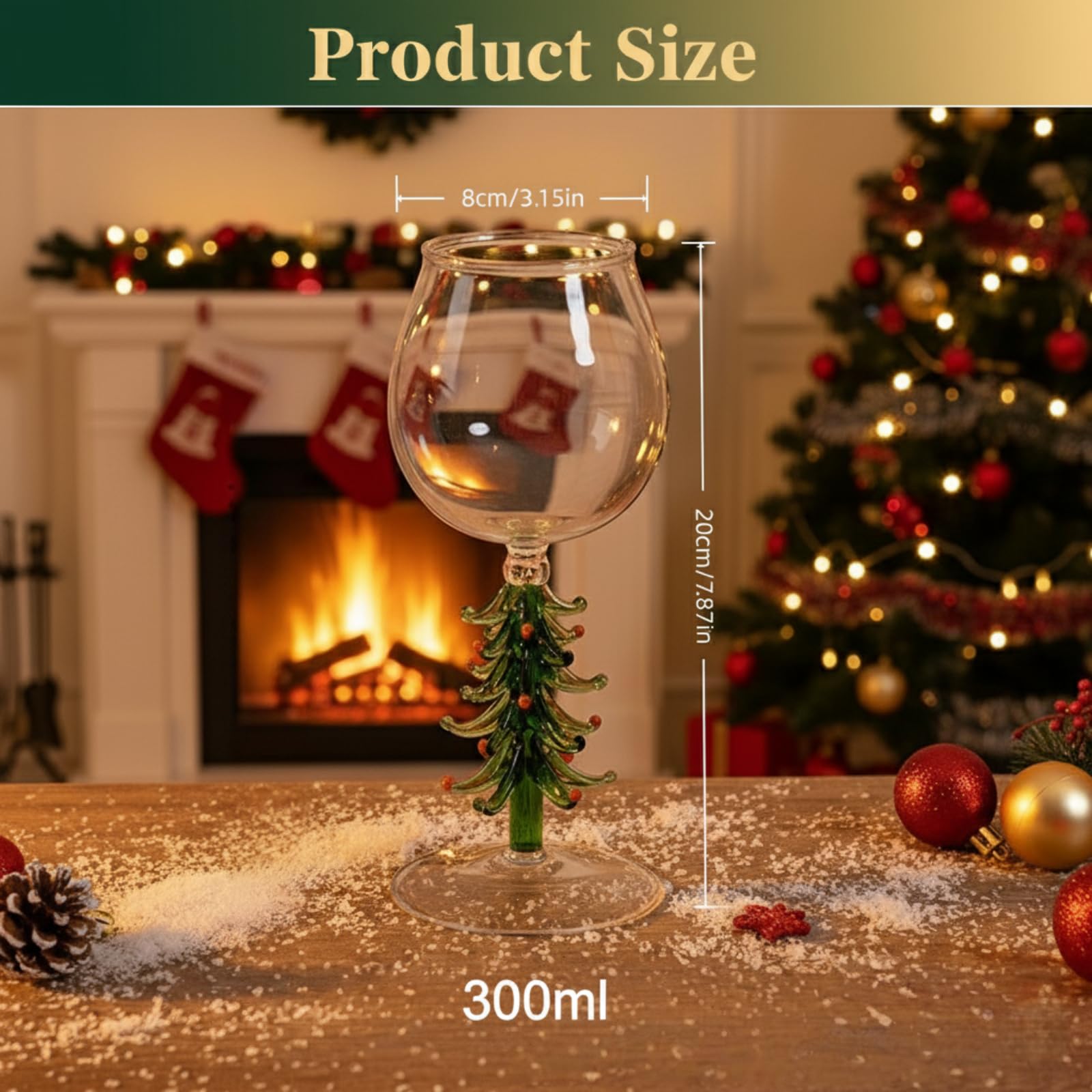 Bicchiere da vino con albero di Natale, 300 ml, con sciarpa, decorazione in cristallo, per feste, feste, regalo per gli amanti del vino (verde e bianco)