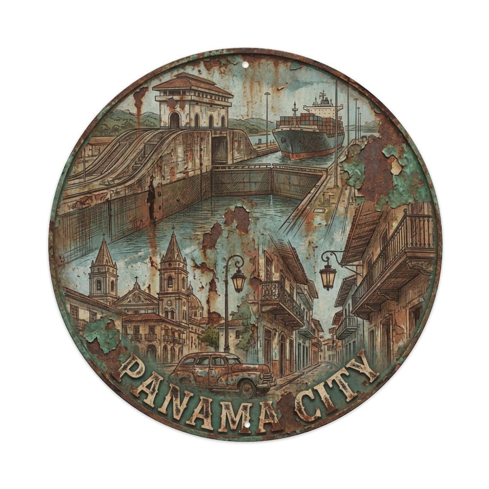 Vintage Travel Panama City Metal Tin Sign