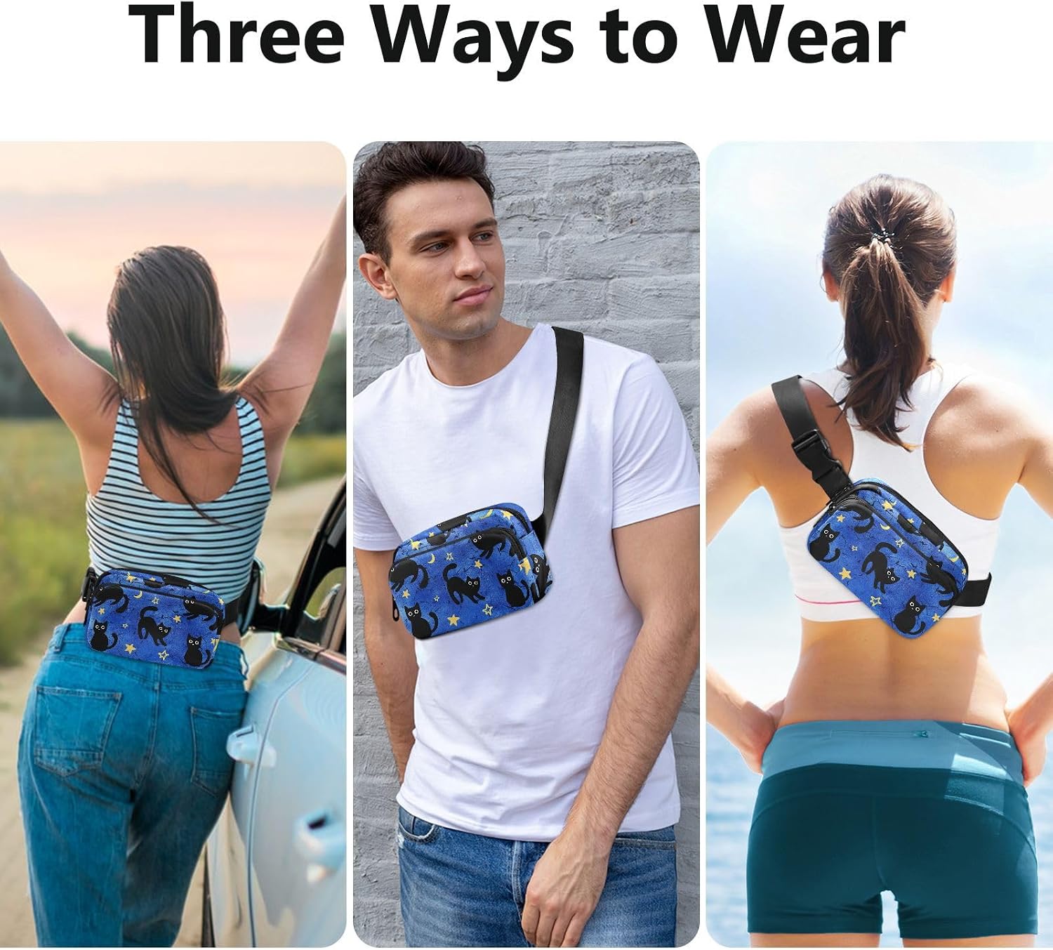 Cat Fanny Pack for Women Men Crossbody Waist Bag Pack | Adjustable Casual Waist Belt Bag for Travel Running Workout Cycling