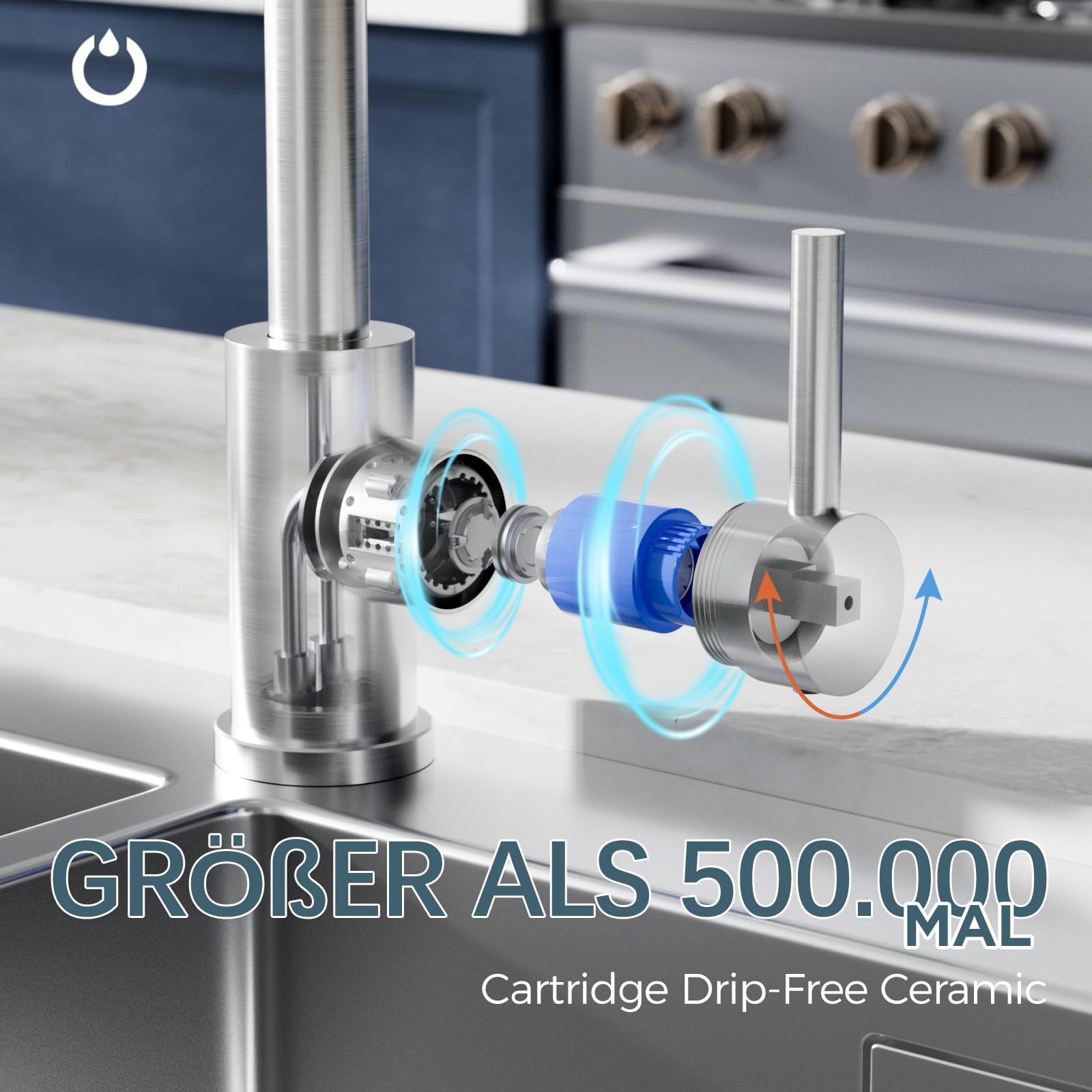 FORIOUS Wasserhahn Küche, Mischbatterie Küche, Küchenarmatur mit 360° Drehbar, Spülenarmatur mit Einhebel für 1 Loch, Auslaufhöhe 230 mm, Hebel, Edelstahl, Standard
