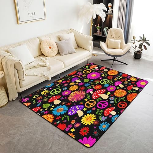 Miniatura 14 de Alfombras de Dirt Bike para Sala de Estar 4'11" x 3'3", Alfombras Antideslizantes de Motocross para Dormitorio, Alfombra de Bandera Americana Retro