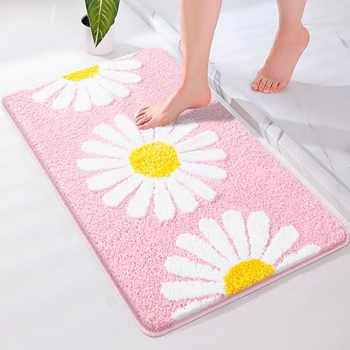 Vista 11 de Tapetes de baño grises, bonitos tapetes de baño con margaritas, microfibra extra suave y absorbente, antideslizante, para baño, ducha, dormitorio