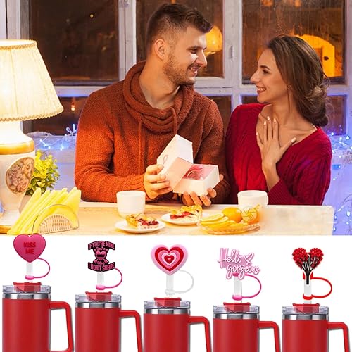 Miniatura 3 de 6 fundas para pajilla, 6 unidades, con diseño de corazón de silicona, para vasos con asa, protector de tapones a prueba de polvo, reutilizables,