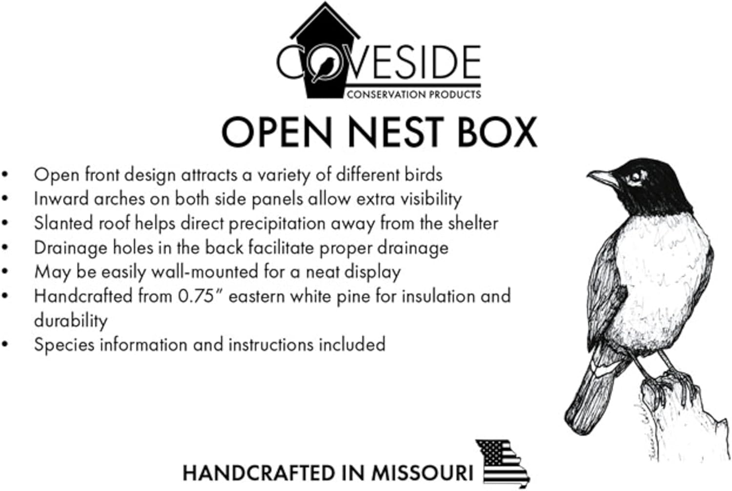 Nesting Perch Open-Front Birdhouse | Handcrafted from Sustainable Eastern White Pine | Easy Mount Under Eaves or on Building | Weather-Resistant Protection for Song Sparrows, Robins & More