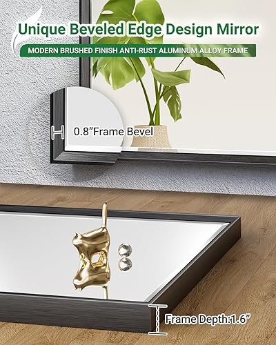 Miniatura 3 de FavourLife Espejo negro para baño, espejo de baño negro para sobre el fregadero de 24 x 36 pulgadas, espejo de marco de metal negro con diseño