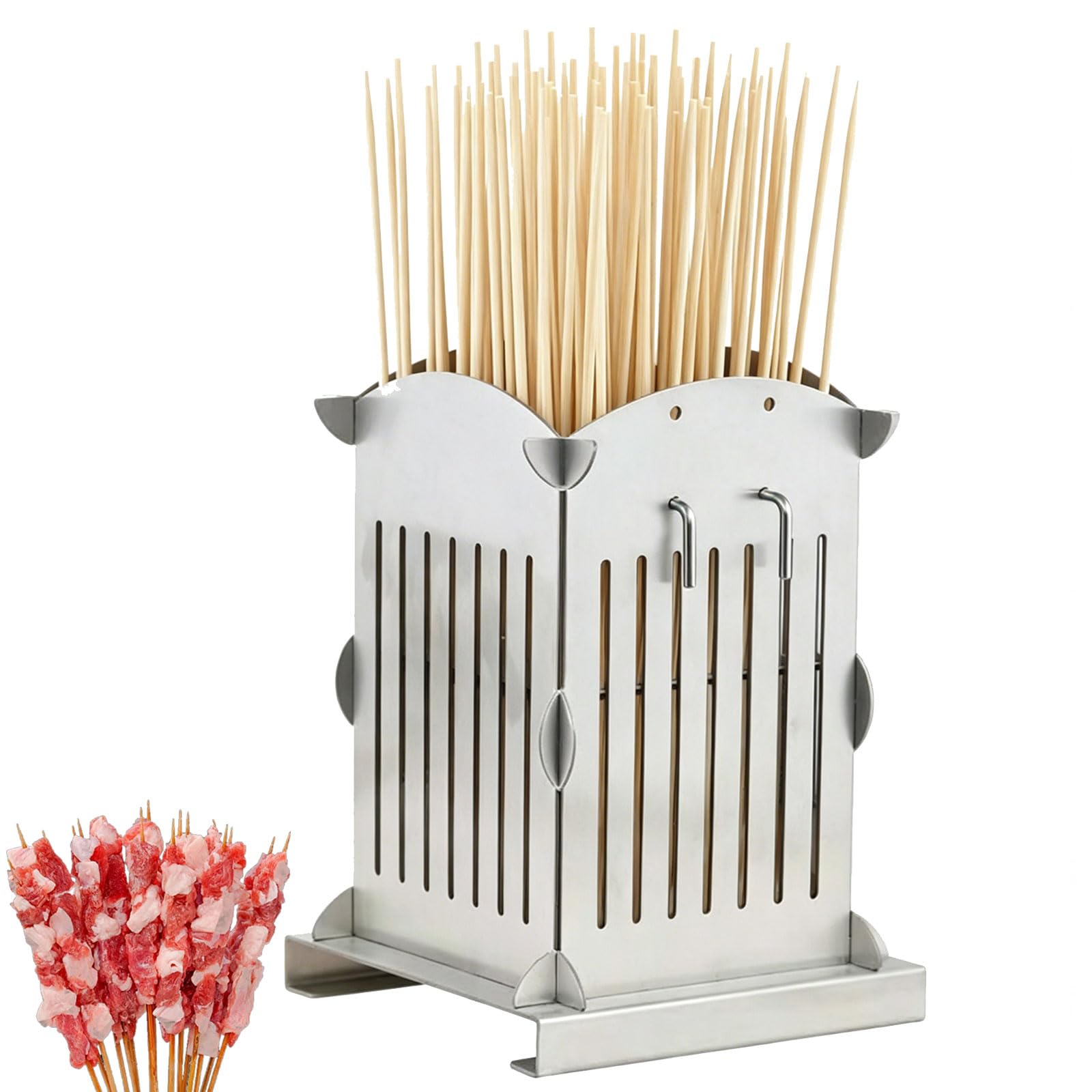 FHRKA 49/56/81 Holes Kebab Maker Tool, BBQ Kebab Maker Box with Height Adjustable & Quick Threading, Stainless Steel Meat Skewer Machine (56 Holes)