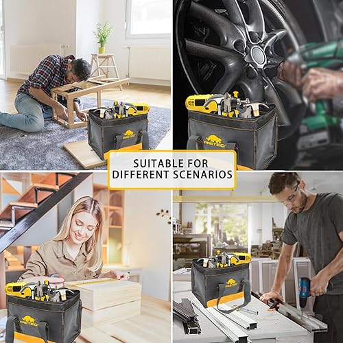 Miniatura 7 de Bolsa de herramientas pequeña de 12 pulgadas, bolsa de herramientas de boca ancha, bolsa organizadora de herramientas impermeable para el hogar para