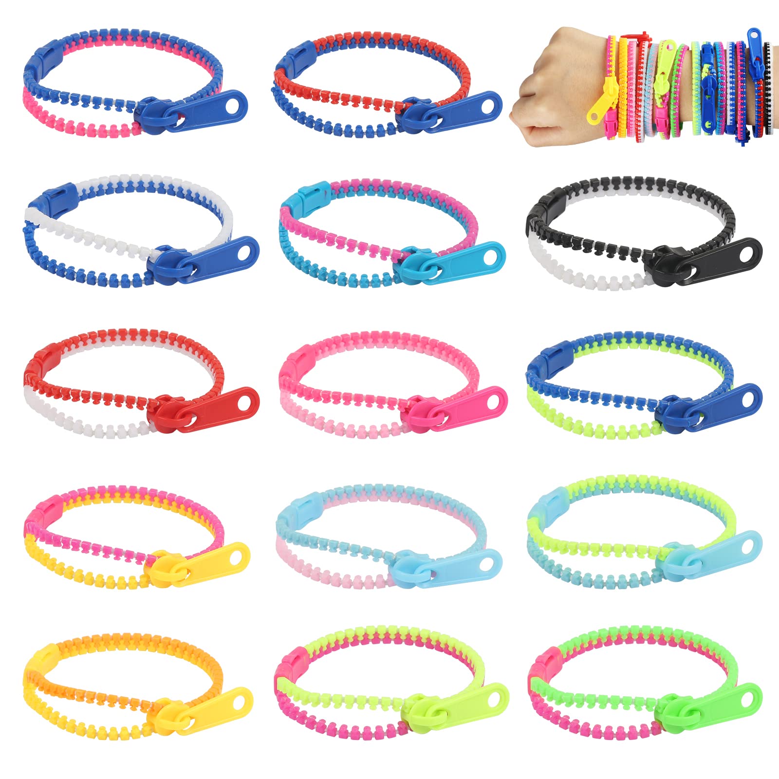LANMOK 28pcs Friendship Fidget Zipper Bracelets