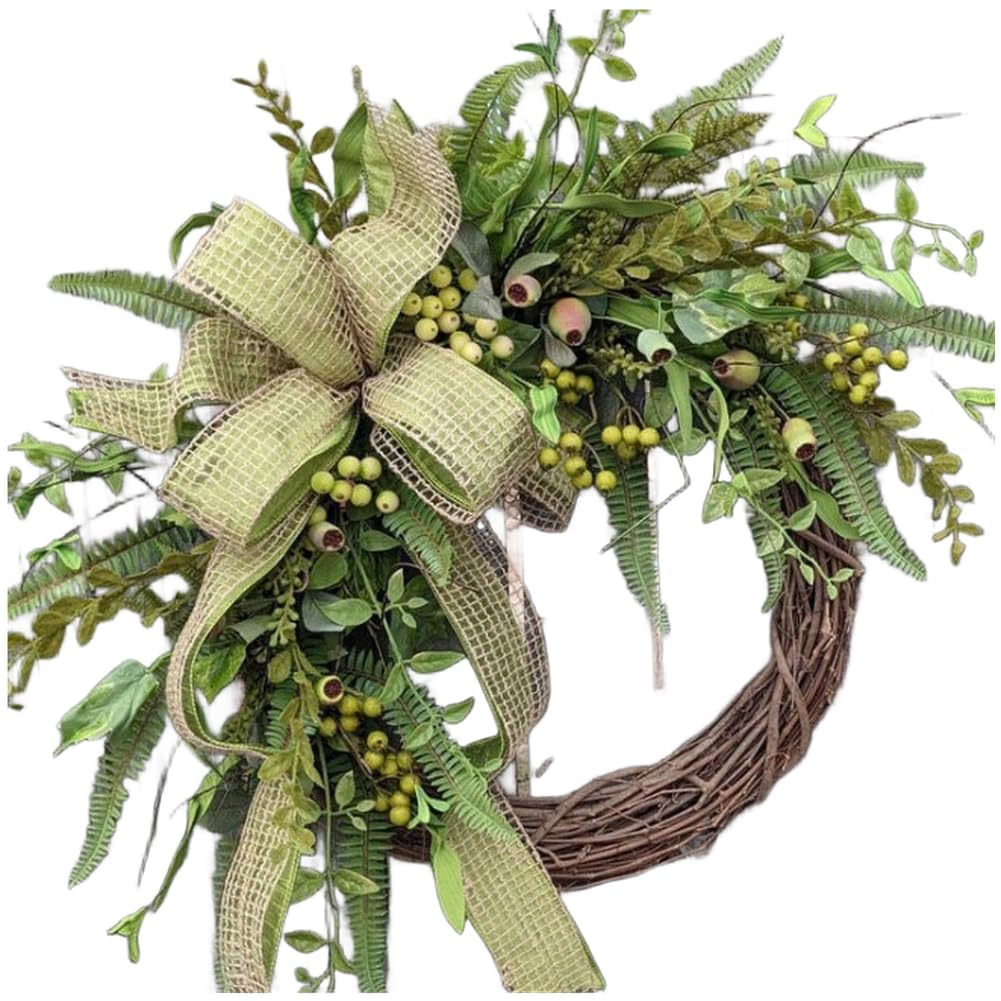 Couronne pastorale verte en plastique 35 cm pour porte et mur