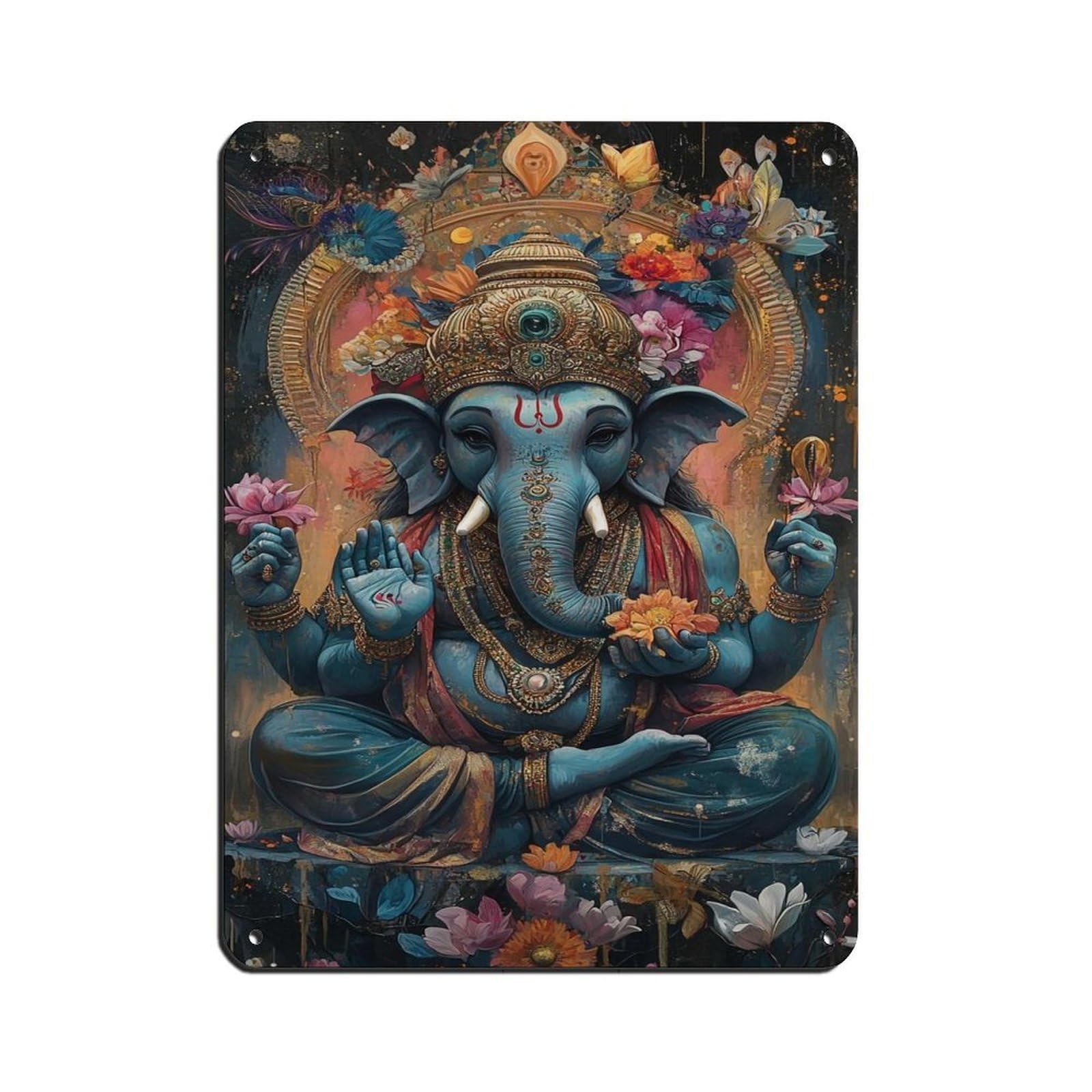Divine Ganesha– Hindu God of Wisdom & Prosperity Tin Sign Vintage Metal Pub Club Cafe Bar Home Wall Art Decoration Poster Retro 12x16inch(30x40cm)