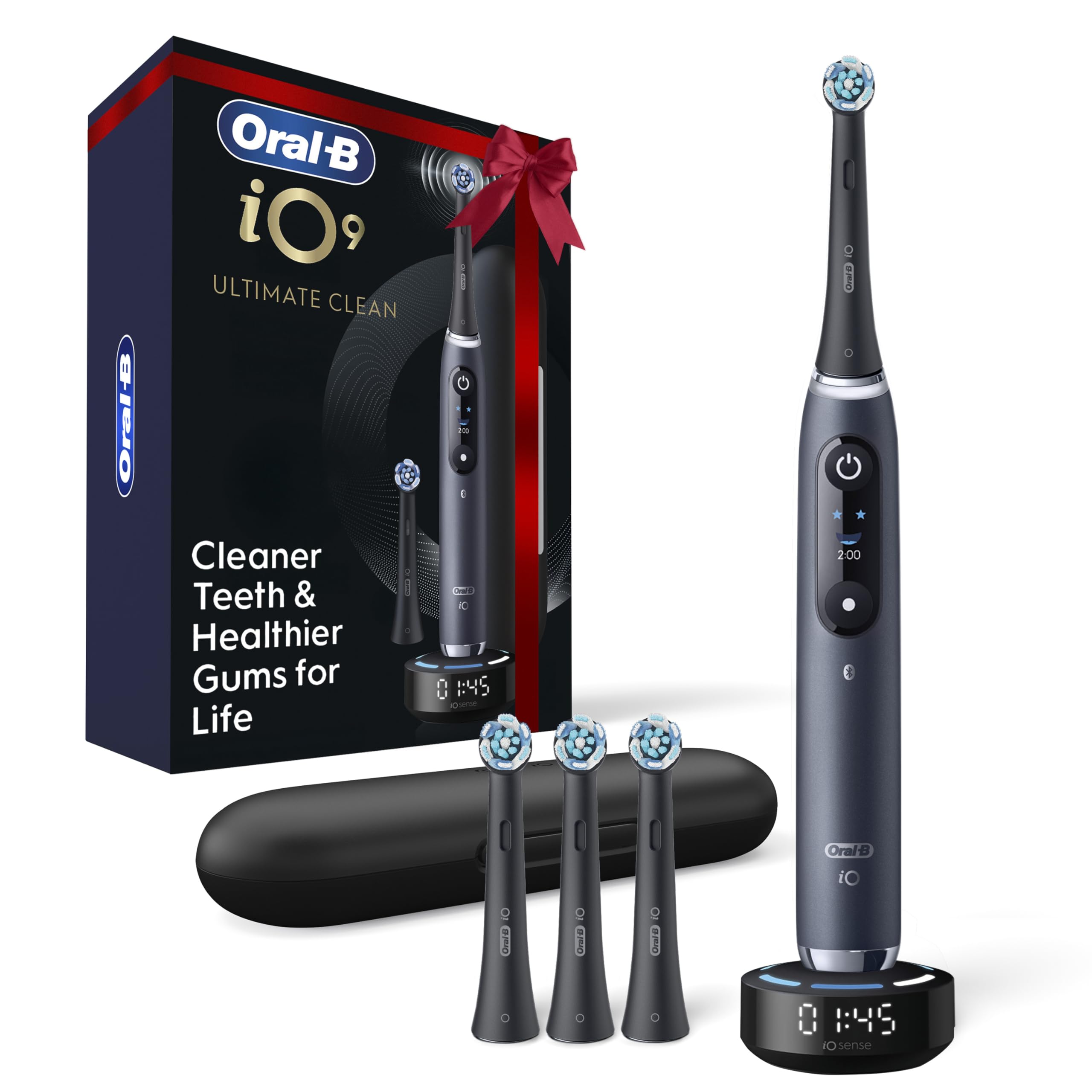 Oral-B iO Series 9 Limited Rechargeable Black Electric Toothbrush with 2 Ultimate Clean and 1 Gentle Care Replacement