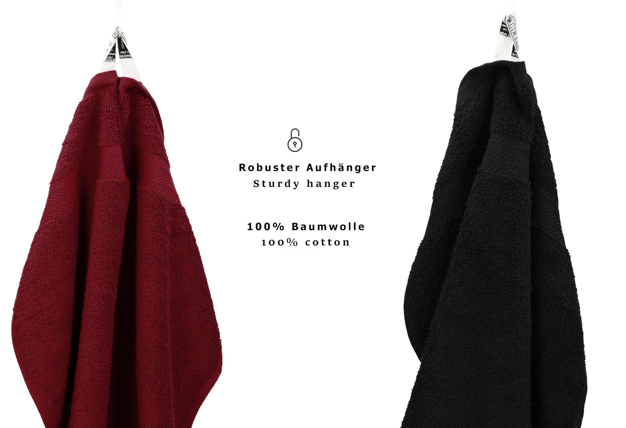 Betz Juego de 10 Toallas Classic 100% algodón 2 Toallas de baño 4 Toallas 2 Toallas de Mano 2 Toallas Cara de Color Rojo Oscuro y Negro