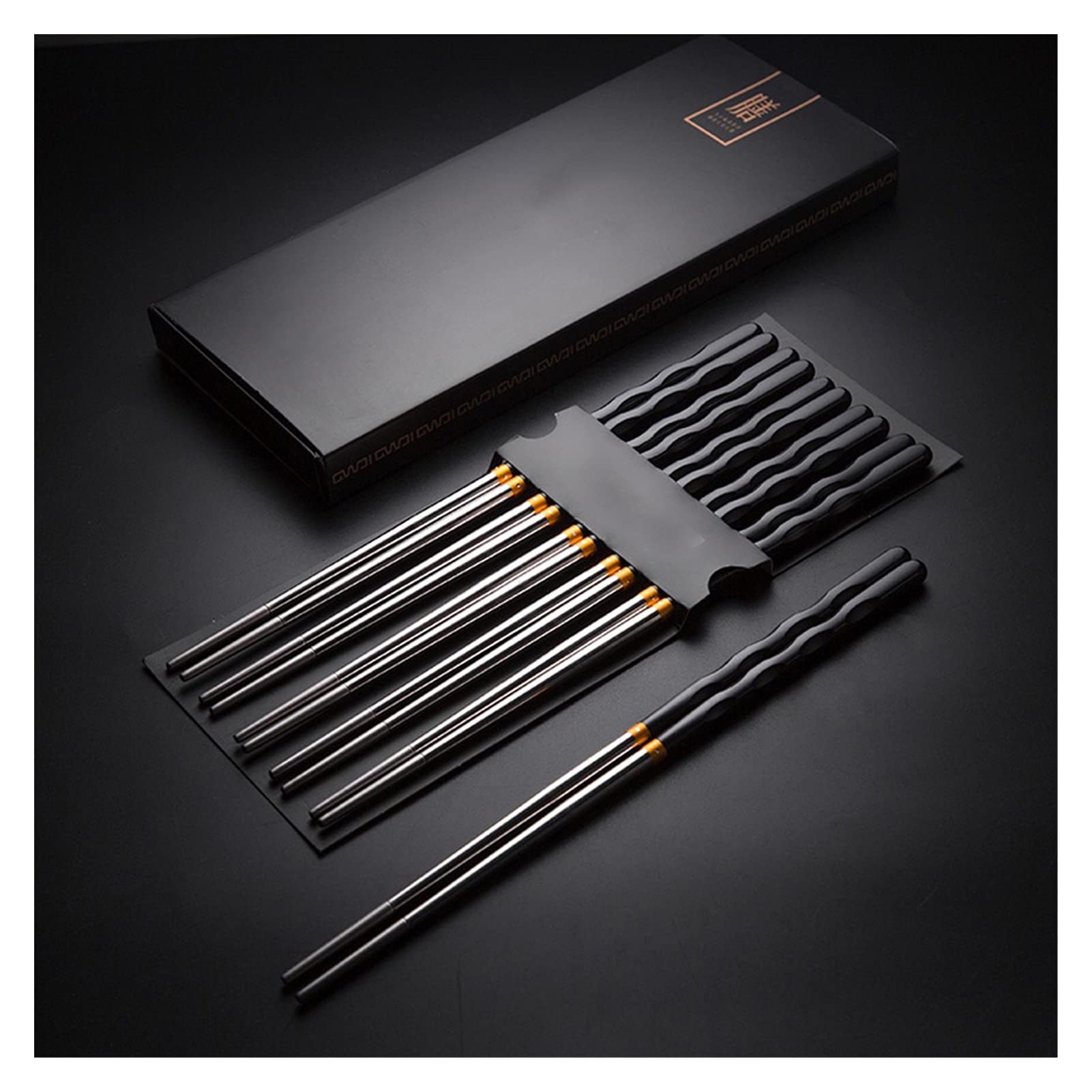 5 PCS Set Set Pack Slip Slip Steel Baguts de vaisselle réutilisable Dinning Japonais Baguette Sushi Food Sticks (Color : Black-5pcs)