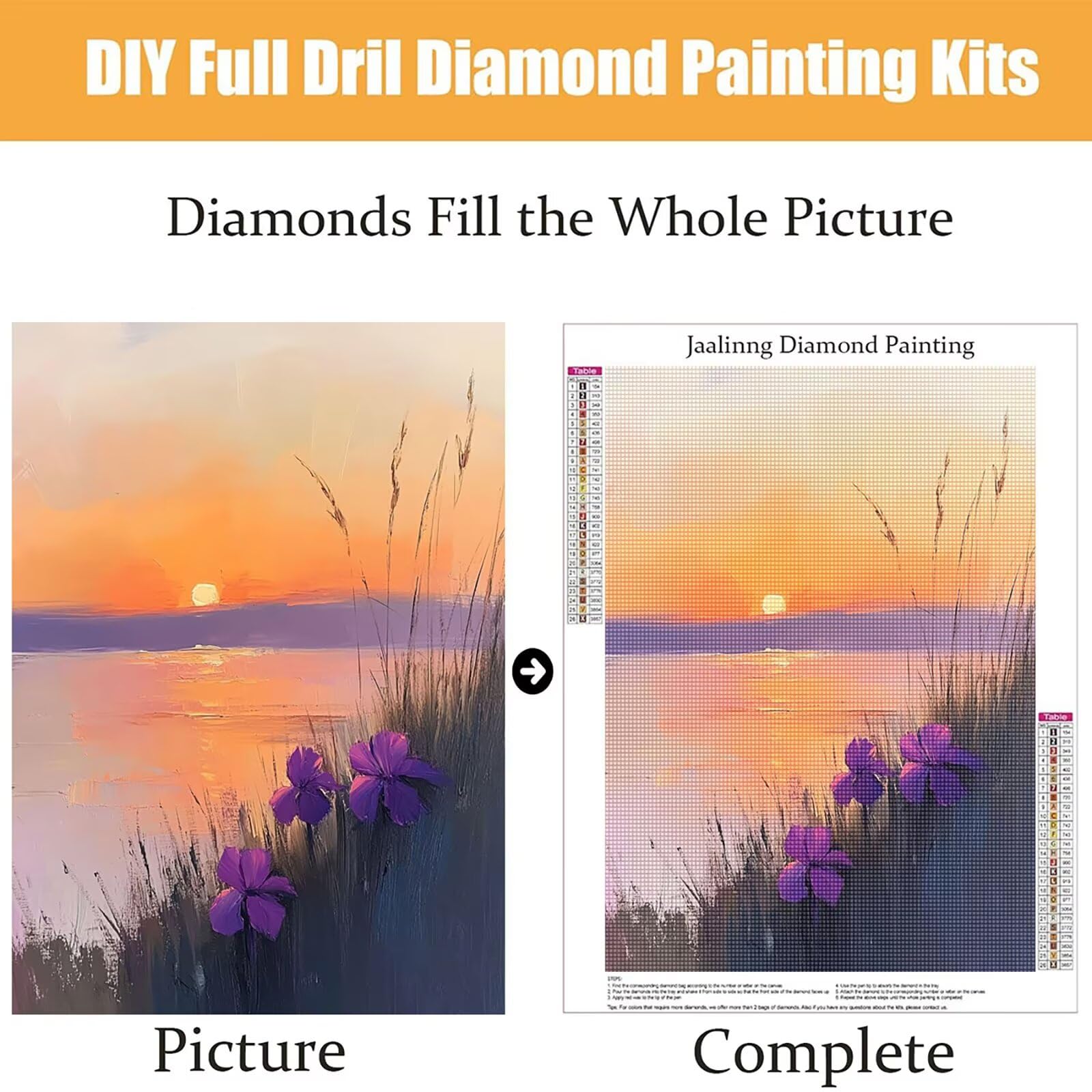 Diamond Painting Kit Completo, Diamond Painting Paesaggio, 5D Pittura Diamante Kit Manualidades Adultos DIY Diamantini Crystal Art Disegni Ricamo a Punto Croce Artigianale, 90x120cm Tramonto j0-618