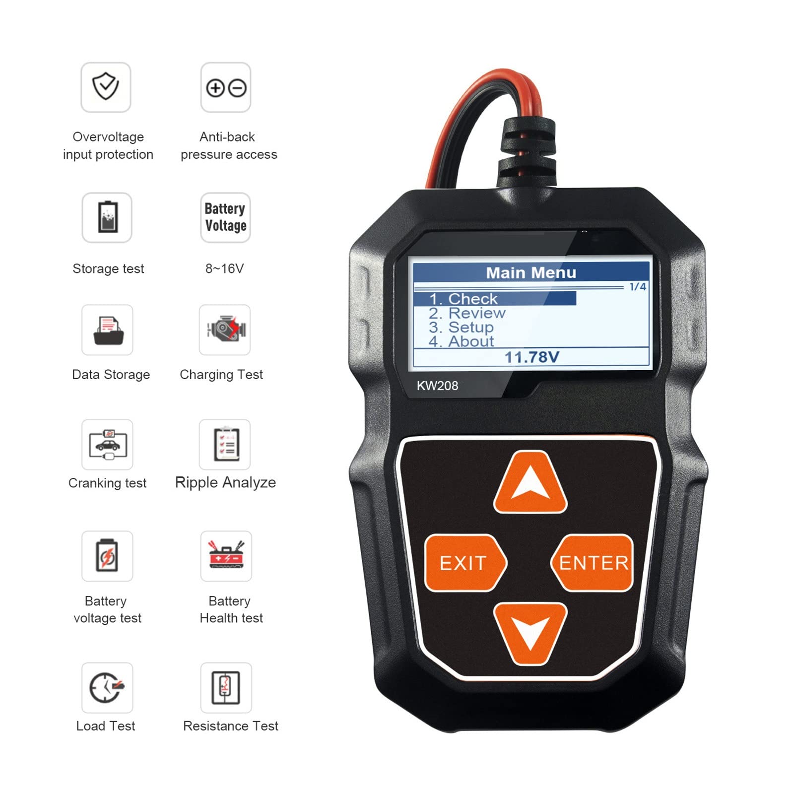 KW208 Tester Akumulatora Samochodowego 12V 100 Do 2000CCA Tester Obwodu Ładowania Rozruchowego Analizator Akumulatora 12 V Narzędzia Do Akumulatorów