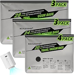 BoxLegend Vakuumbeutel für Kleidung Reise mit Kabelloser Pumpe, Vakuumbeutel 10er Set (4x 40x50cm, 3x 40x60cm, 3x 45x70cm), Abgerundete Kanten & Langseiten-Reißverschluss, Vakuumierbeutel für Koffer