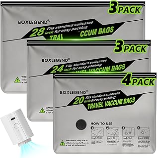 BoxLegend Vakuumbeutel für Kleidung Reise mit Kabelloser Pumpe, Vakuumbeutel 10er Set (4x 40x50cm, 3x 40x60cm, 3x 45x70cm), Abgerundete Kanten & Langseiten-Reißverschluss, Vakuumierbeutel für Koffer
