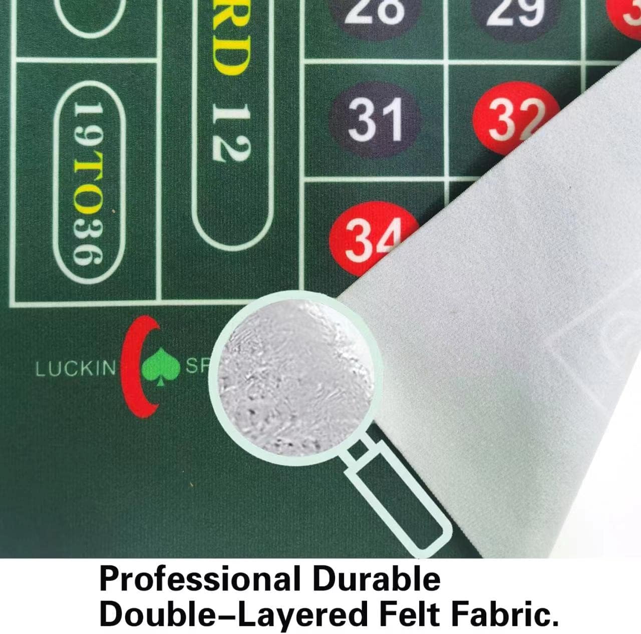 72 X 36 inch Professional Casino Roulette and Craps Tabletop Felt Layout, Up to 10 Players. 100% Fabric, Waterproof and Stain Resistant, Washable and Ironable. (Green(Roulette))