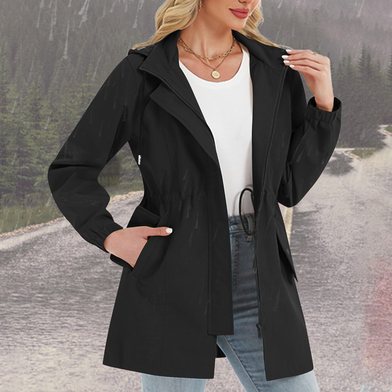 Chaqueta Impermeable Transpirable Para Mujer, Softshell, Liso, Plegable, Con Capucha, Cortavientos, Senderismo, Primavera Y Otoño. Abrigos Lana Mujer Invierno Capucha Capelina Parka