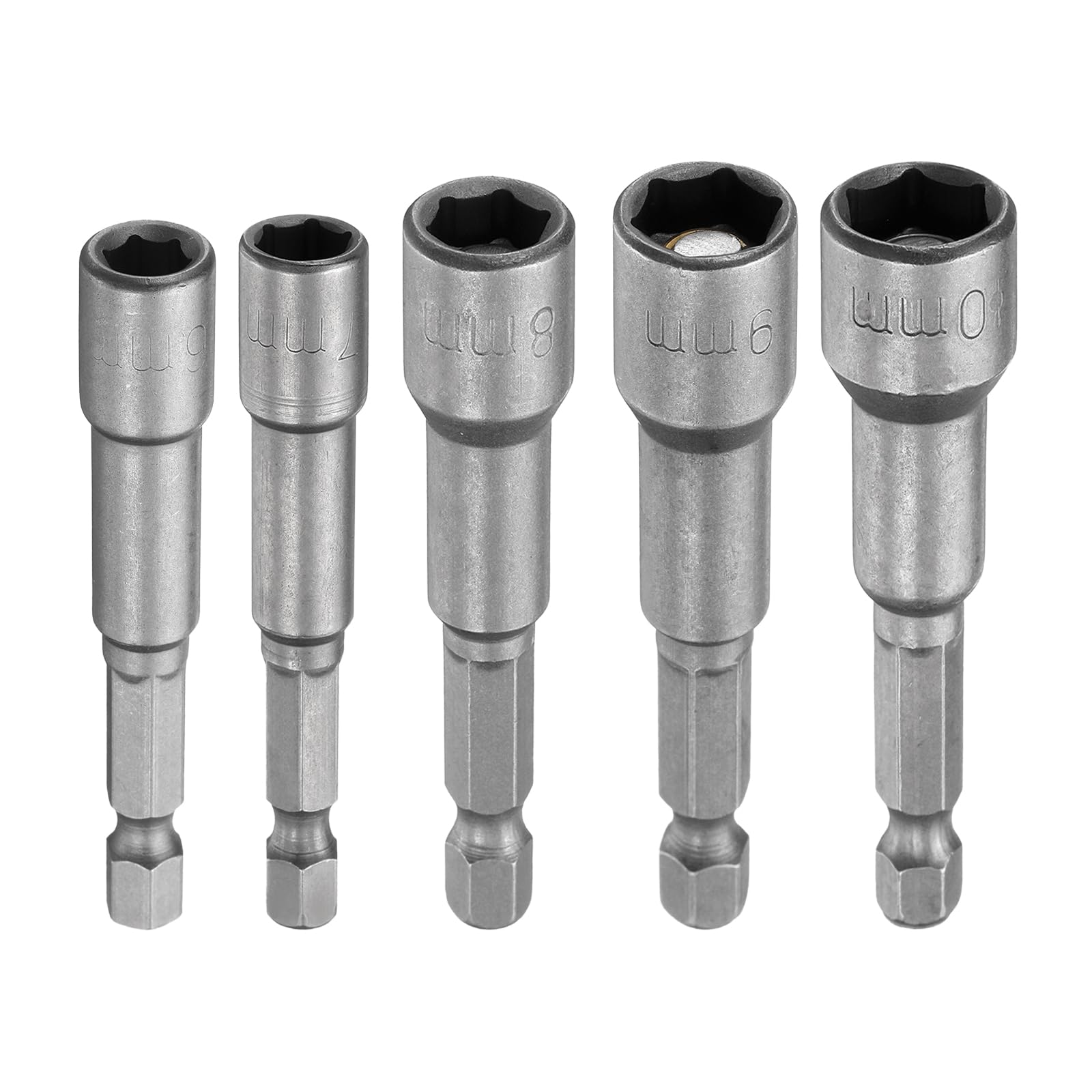 uxcell Hex Nut Driver Drill Bit 6/7/8/9/10mm Metric 6-Point Socket 1/4" Hex Shank Magnetic Setter CR-V Steel Bolt Sockets for Power Drills Impact