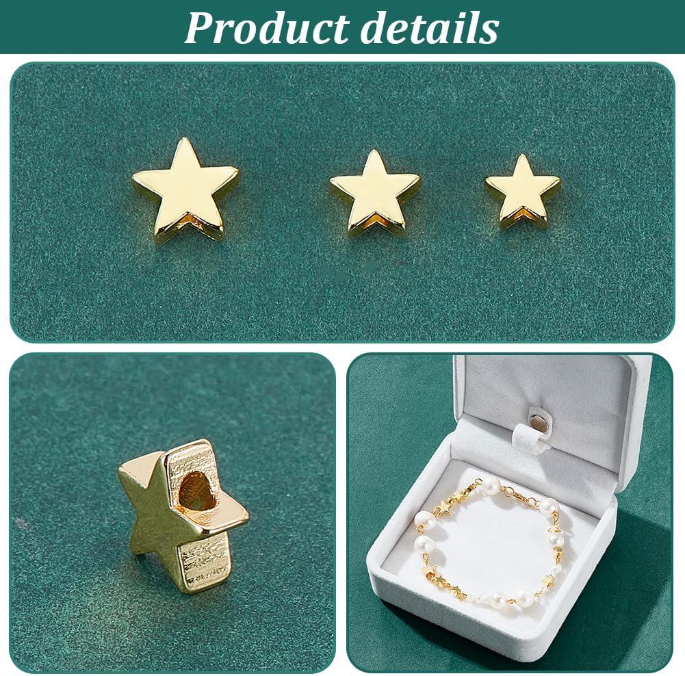 PH PandaHall 18K Gold Star Beads 60pcs Twinkle Star Bead 3 Sizes Long-Lasting Spacer Beads Jewelry Metal Brass Star Bead for Necklace Bracelet Earring Jewelry Making 4th of July Christmas - Image 4