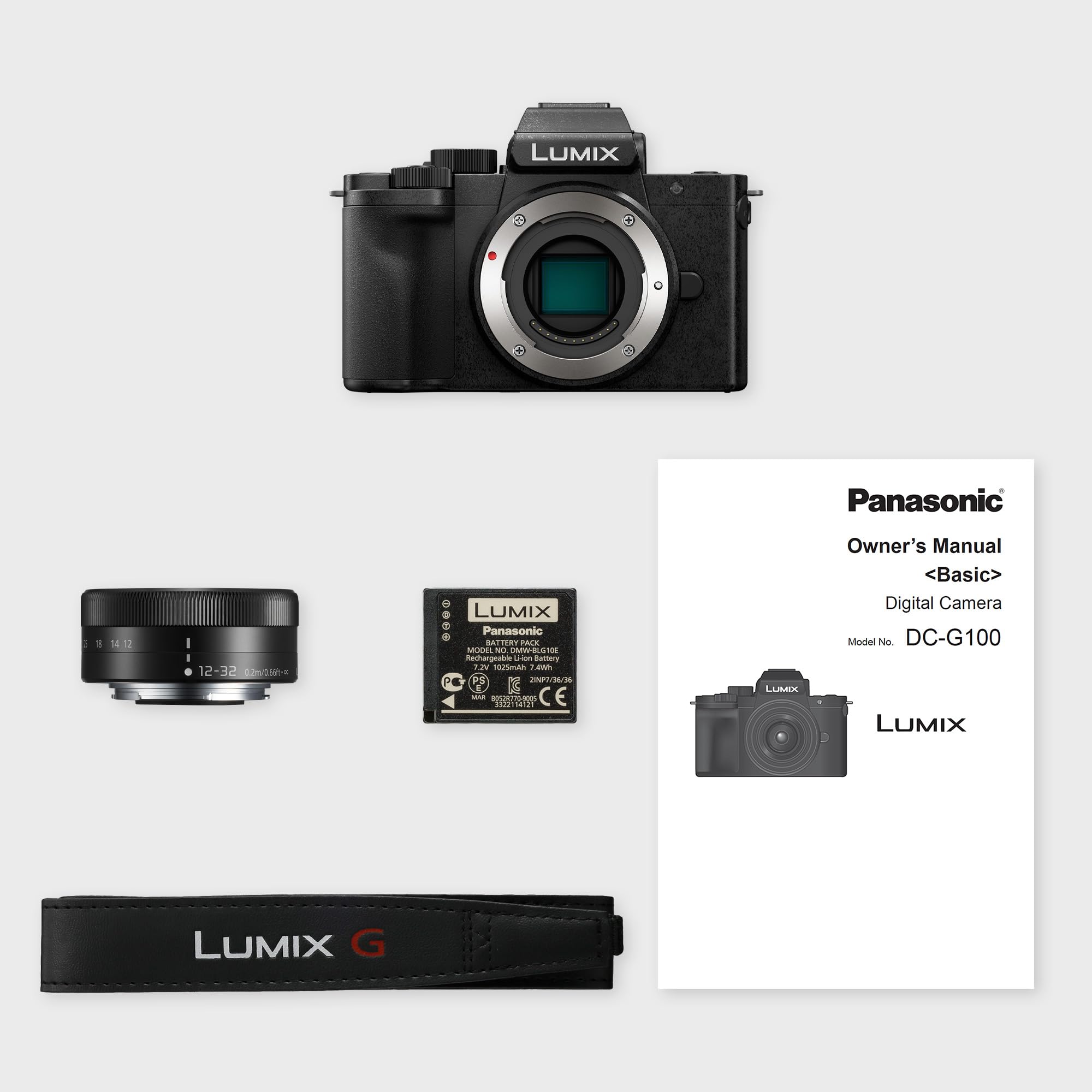 Panasonic Lumix DC-G100DKEGK Micro Four Thirds spiegellose Kamera mit Lumix G Vario 12-32 mm F3.5-5.6 Objektiv, 20,3 MP, 4K 30p & FHD 60 Video, Vlogging-Cam, Freiwinkel-Monitor, USB-C-Ladung, Schwarz