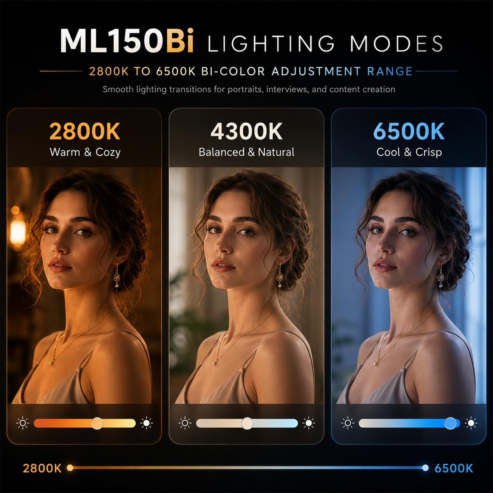Godox ML150Bi Luce LED Video Bicolore 2800–6500K, 61.054 Lux Luce Compatta e Modulare con Lente Zoom, Controllo App e Wireless, CRI 96 TLCI 96, Alimentazione V-Mount e DC per Fotografia e Video
