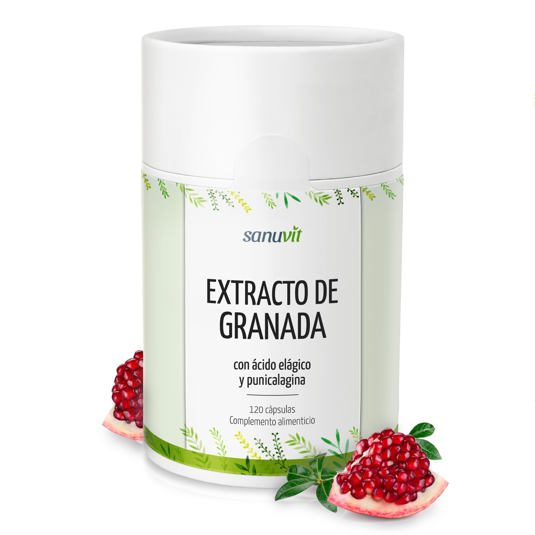Sanuvit® - Extracto de granada 600 mg | 120 cápsulas | 120 mg de ácido elágico y 120 mg de punicalagina | Protección celular activa | altamente concentrados | Alta dosis | Vegano