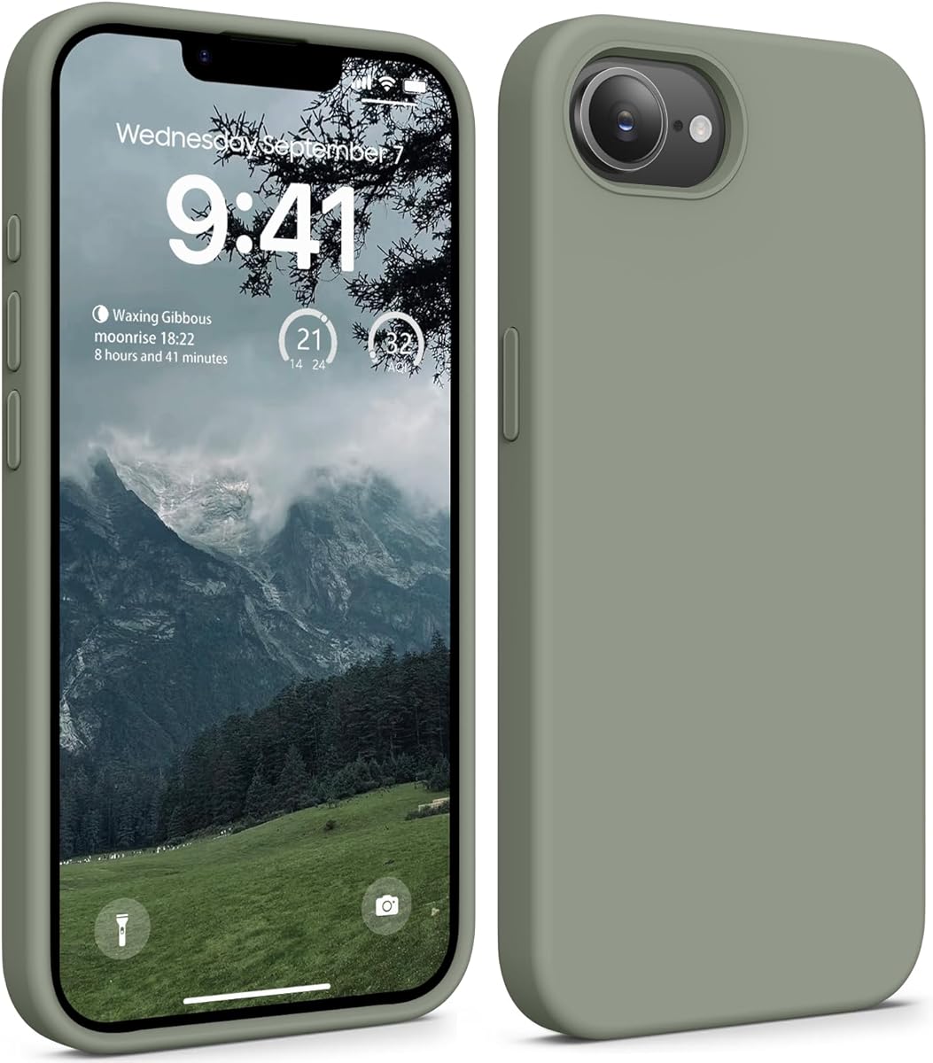 Compatible with iPhone 16e Case (2025) 6.1 Inch, Soft Ultra Slim Protective Shockproof Liquid Silicone Phone Case Cover with Anti-Scratch Microfiber Lining,Copper Green