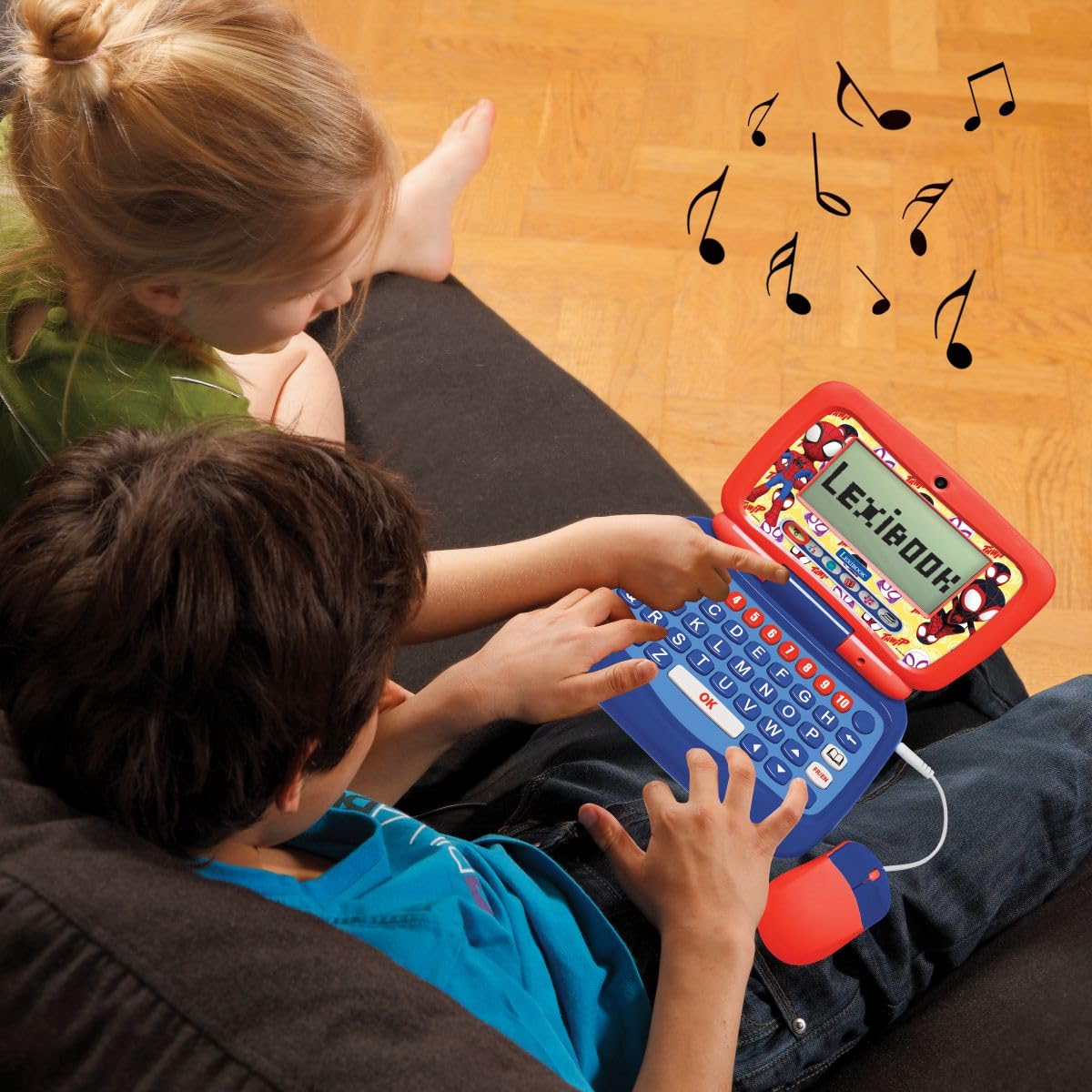 Lexibook, Spidey en zijn ongelooflijke vrienden, Franse en Engelse educatieve laptop, speelgoed voor kinderen, 170 activiteiten om te leren, games en muziek, groot scherm, rood/blauw, JC599SPi1